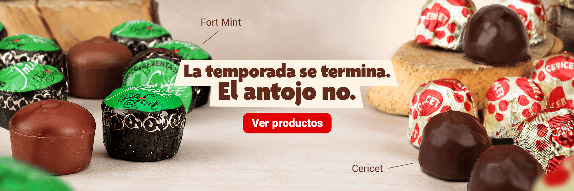 Chocolates Felfort con etiquetas verdes y rojas en promoción de fin de temporada.